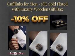 Elegant Cufflinks for Men – 18K Gold Plated with Luxury Wooden Gift Box