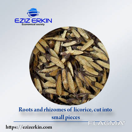 Roots and rhizomes of licorice, cut into small pieces.