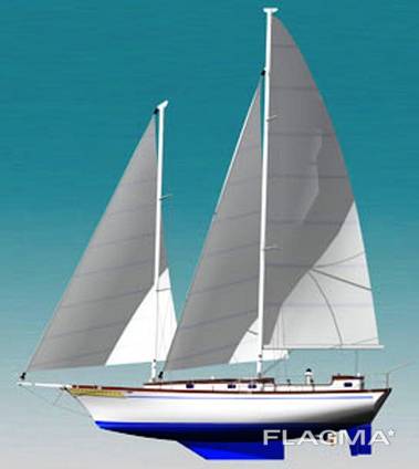 Sailing-motor shooner 45 ft with aluminum hull.