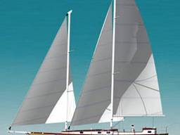 Sailing-motor shooner 45 ft with aluminum hull.